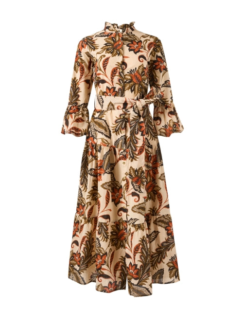 Stylish Beige Printed 100% Cotton Voile A-Line Roxie Dress