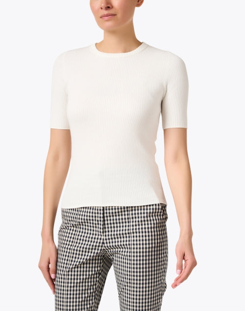 Stylish Ivory 100% Cotton Rib Knit Slim - Stretch Top