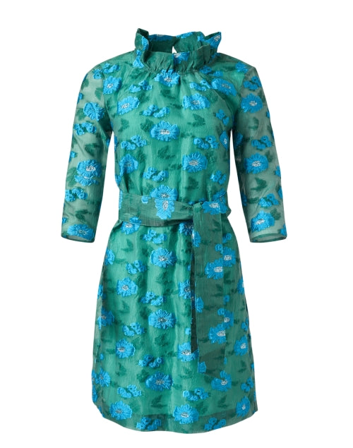 Claudine Women's Green Floral Stretch Crepe Organza Shift Dress