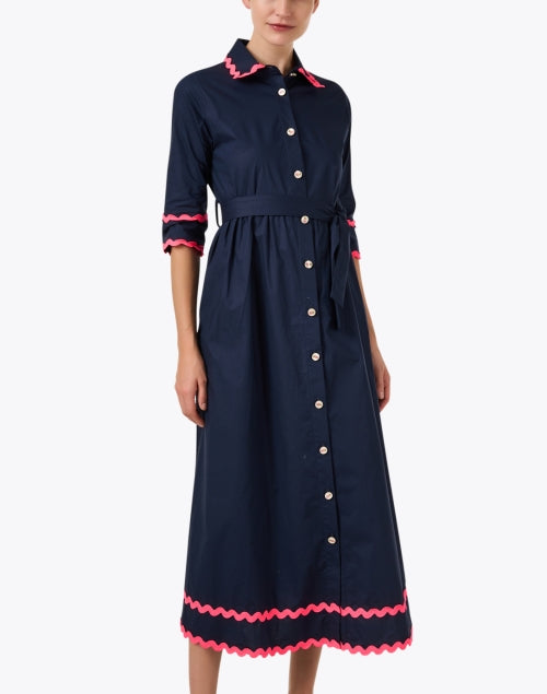 Navy Blue Cotton Women's Shirt Style Dress Named Natalia