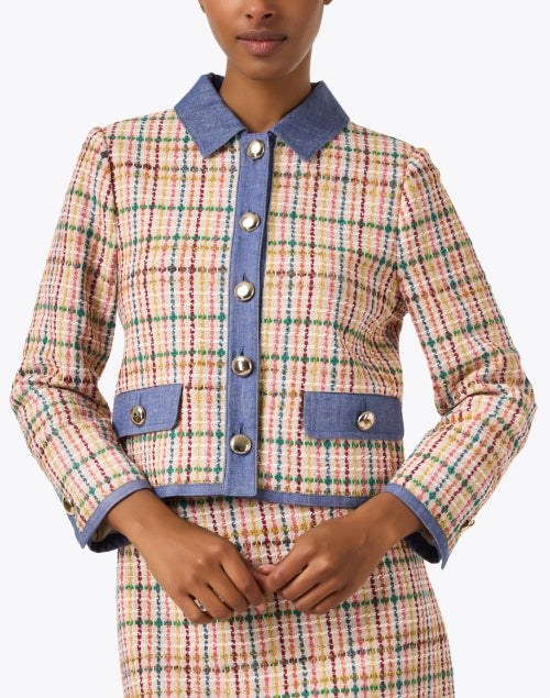 Stylish Marguerite Women's Denim-Trimmed Multi - Colored Tweed Jacket