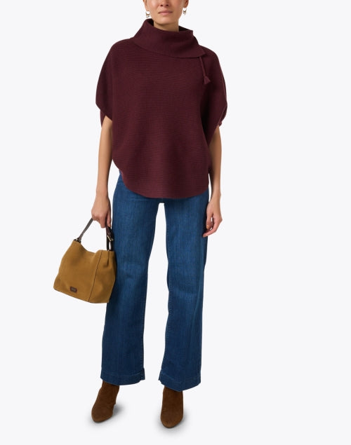 Stylish Burgundy Wool Poncho-Style Sweater for Transitional Seasons