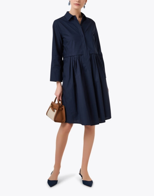 Navy Blue 100% Cotton Women's Shirt Style Dress