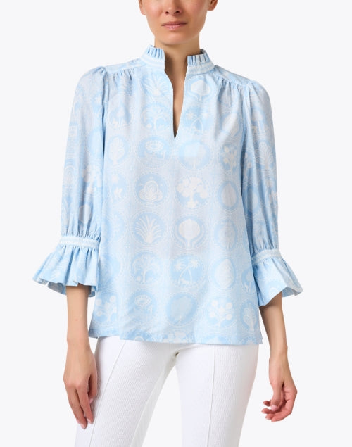 Stylish Periwinkle and White Patterned Tunic Blouse for Women