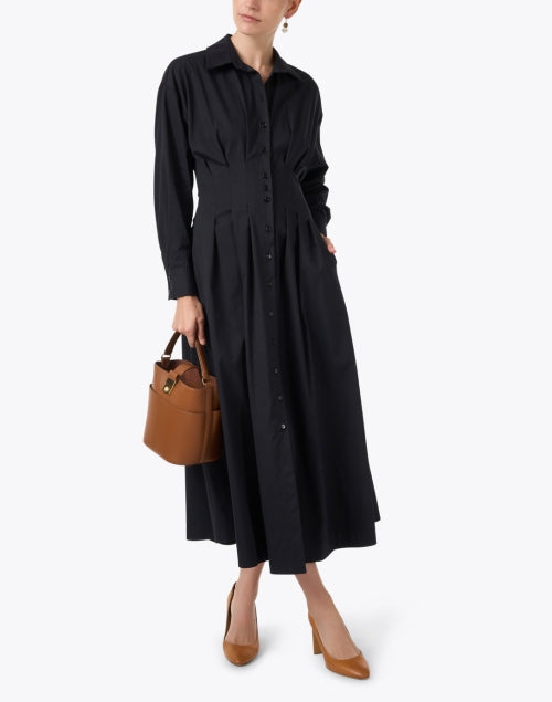 Stylish Billie Black Cotton Blend Shirt Dress with Tailored Waist
