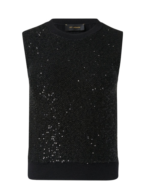 Black Shimmering Sequin Embellished Wool Silk Women's Sleeveless Top