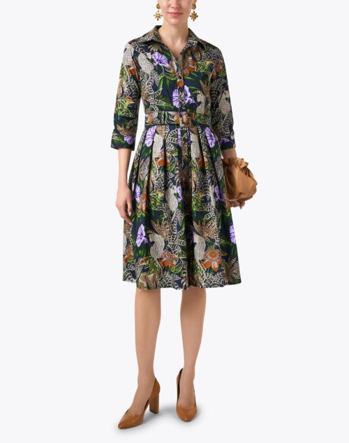 Audrey Cotton Stretch Dress with Multi Jungle Print