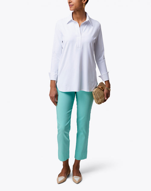 Stylish Jude Connally's Crisp White Hadley Henley Tunic Top