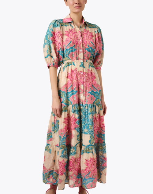 Blair Cotton - Silk Multi - Print Dress with Sequined Floral Motif