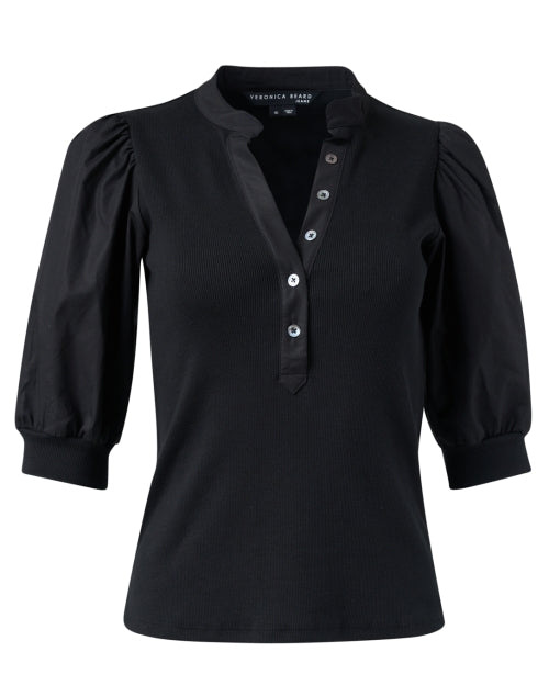 Women's Coralee Black Jersey Blouse with Puff Sleeves