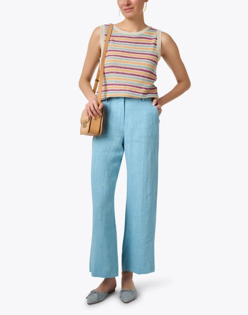 Weekend Max Mara's Stylish 100% Linen Multi - Stripe Sleeveless Sweater