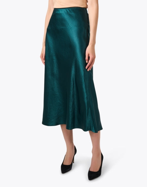 Stylish Jade Green Satin Slip Midi A-Line Skirt