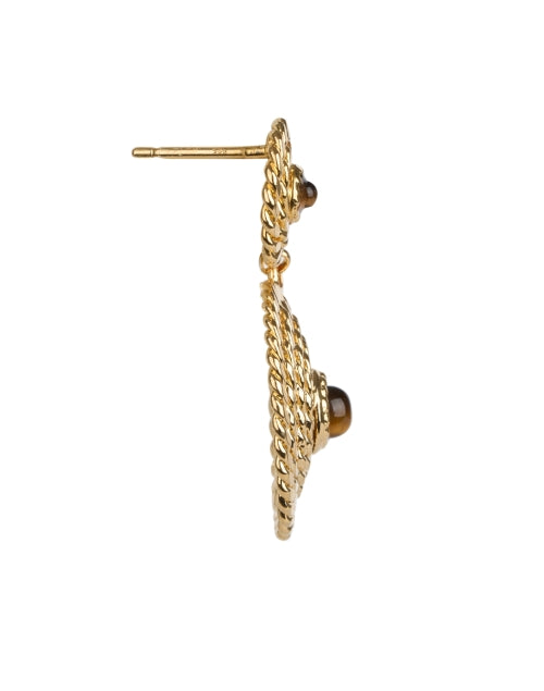 Artistic Handmade French Brown Stone Gold Drop Spiral Disc Earrings