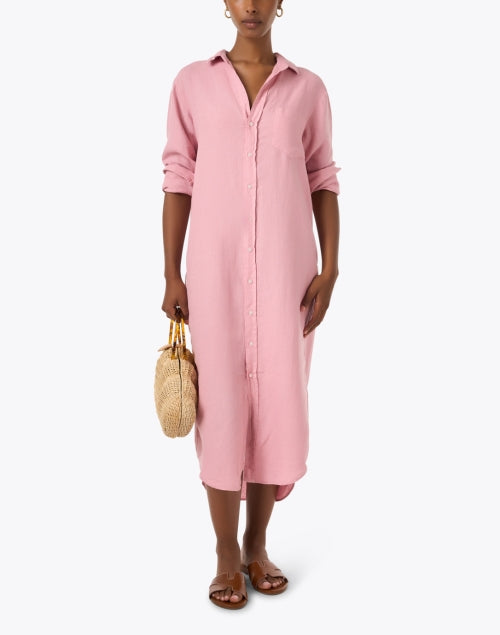 Rory Pink Women's Casual Linen Shirt Dress for Warm Weather