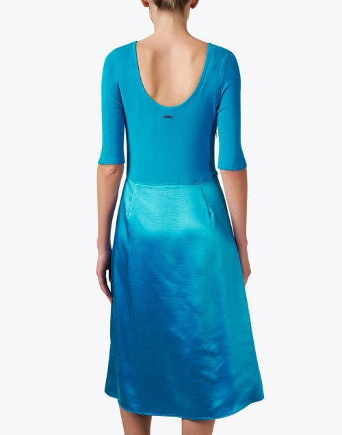 Stylish Blue Knit and Satin Women's Dress for Transitional Seasons