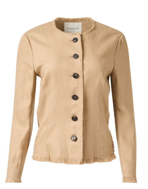 Stylish Lightweight Tan Linen Fringe-Trimmed Jacket for Modern Women
