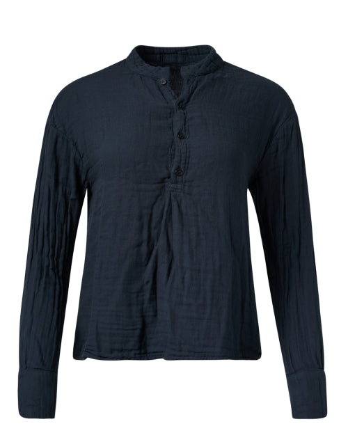 Navy Blue Featherweight Cotton Gauze Arianna Blouse for Ultimate Comfort