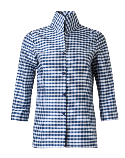 Stylish Navy Gingham Pattern Silk Women's Fashion Jacket by Ronette