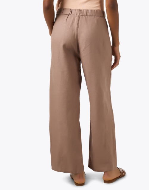 Stylish Taupe-colored Linen Wide-leg Ankle-length Women's Pants