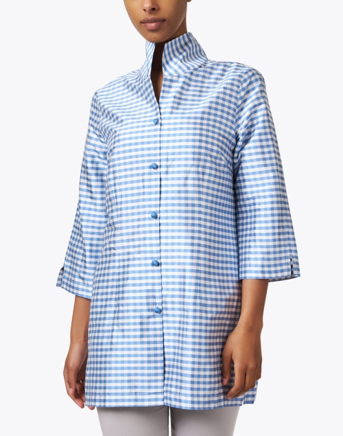 Rita Women's Caribbean Checked Gingham Silk Blouse Top