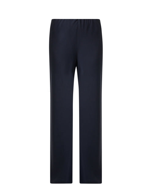 Navy-colored Crepe Material Bias-cut Straight-leg Pants