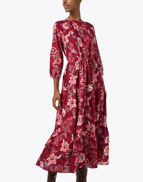 Bazaar Women's Red Printed 100% Cotton Maxi Dress for Vacation