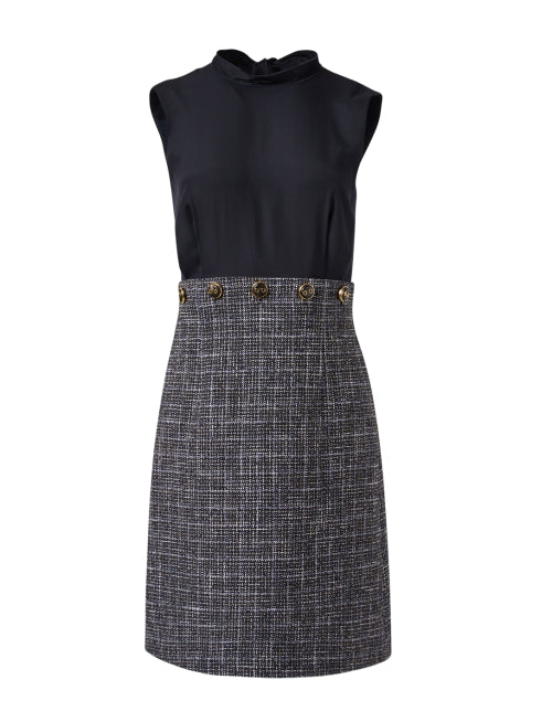 Navy Blue Satin and Tweed Blend Women's Formal Dress