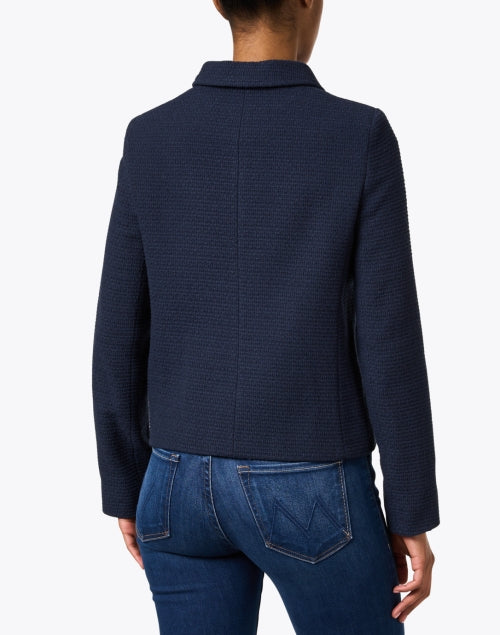 Helene Berman Greta Style Navy Blue Gold-Buttoned Woven Cotton Blend Jacket
