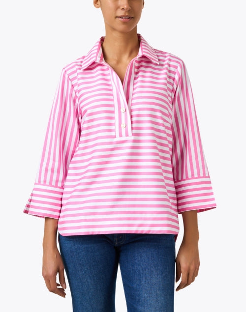Stylish Pink and White Striped Cotton Henley Top by Aileen