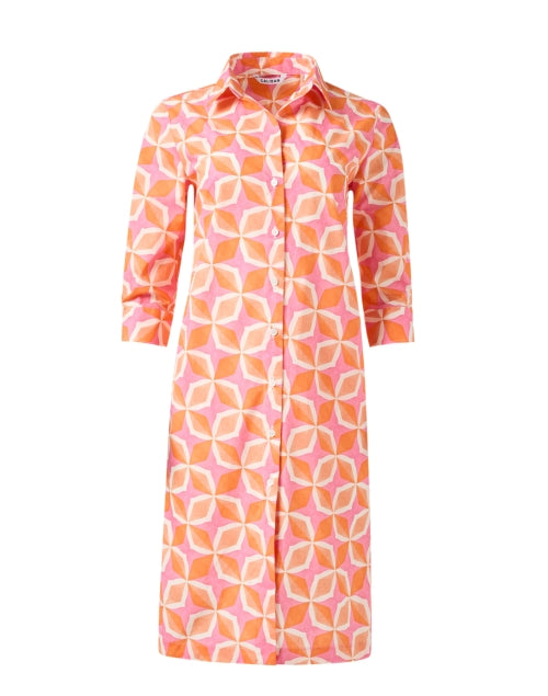 Stylish Orange and Pink Geometric Print Cotton Dress for Warm Weather