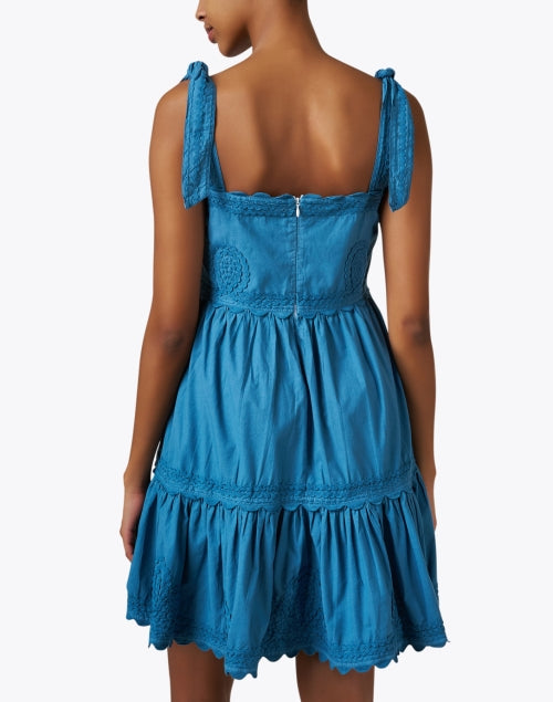 Stylish Blue Embroidered Cotton Mini Dress for Resort Wear