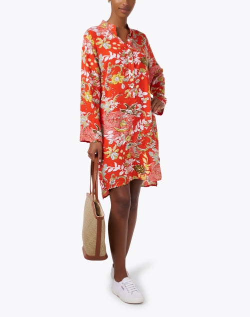 Stylish Lightweight Orange Dress with Intricate Floral Print