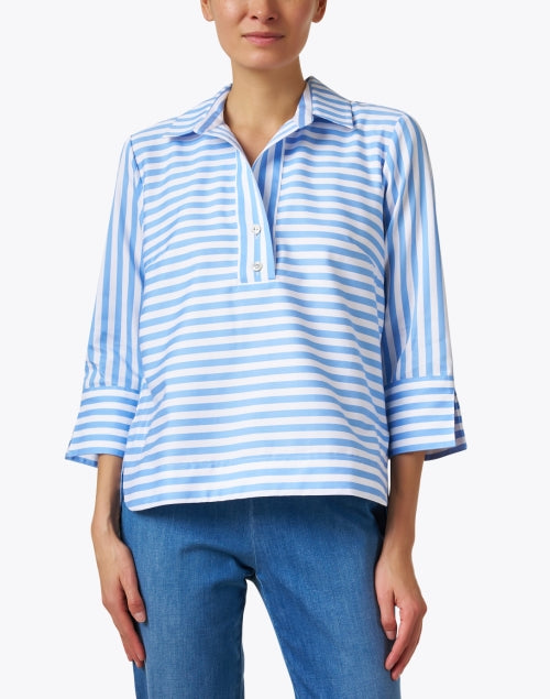 Aileen's Light Blue and White Striped Feminine Cotton Top