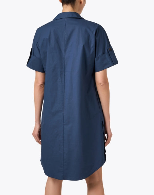 Stylish Navy Poplin Henley Neckline Shift Shirt Dress