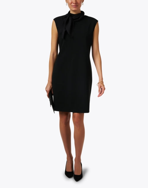 Elegant Black Scarf Tie Neck Sheath Dress for Women