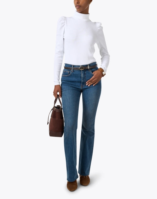 Soft Pima Cotton White Slim-Fit Cedar Turtleneck Top for Cooler Months