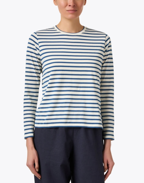 Stylish Long - Sleeve Navy and White Striped Top for On - the - Go