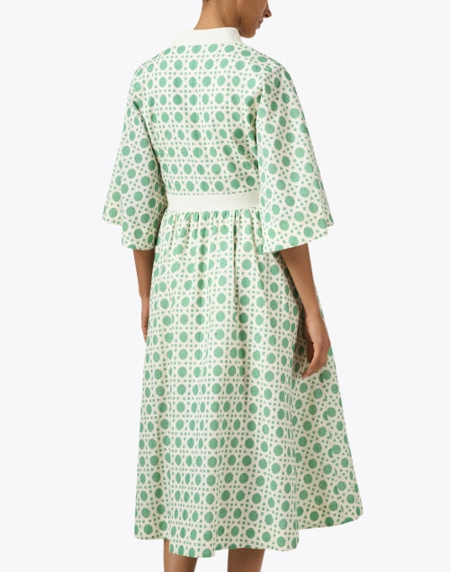 Stylish Carmen Linen-Cotton Dress with Green Print