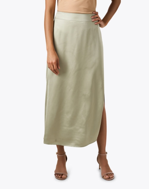 Elegant Green Women's Slip Midi Skirt with Side Slit