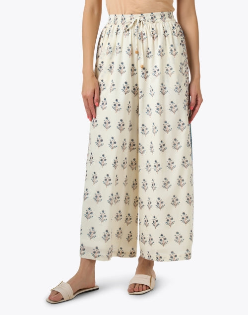 Hannah Artwear Emmy Ivory Cotton Wide-Leg Drawstring Waist Pants