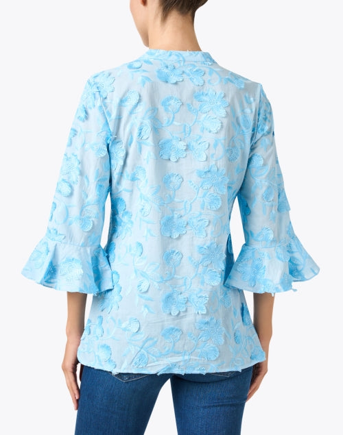 Arielle Women's Blue Floral-Embroidered Cotton Blouse for Casual Wear