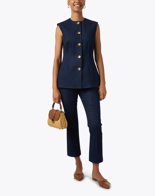 Veronica Beard Navy Sleeveless Button-Front Vest Top for Women's Weekday Wear