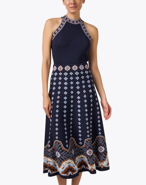 Navy Jacquard Halter Sandrinna Dress for Stylish Women