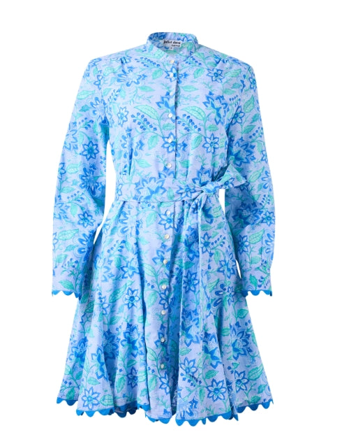 Stylish Blue Floral Print Godet Dress for Modern Women