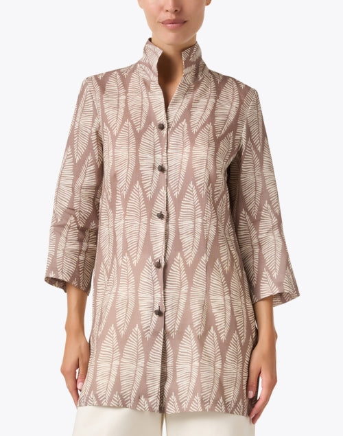 Rita Brown Fashionable Leaf-Patterned Linen Jacket for Special Occasions