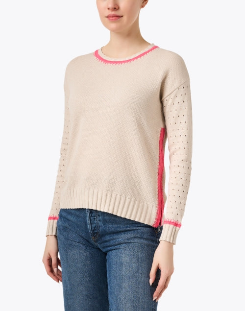 Beige and Rose-colored Stitch Women's Cotton Knit Sweater