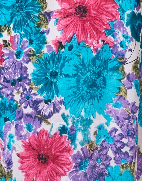 Elena Blue Floral Printed Cotton Dress with Self - Tie Waist