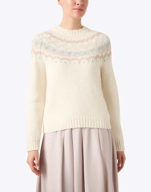 Beige Luxury Alpaca and Wool Blend Crew Neck Sweater