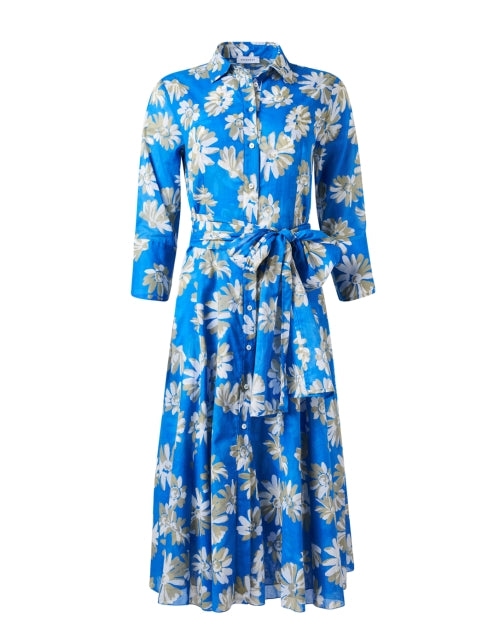 Stylish Blue Floral Print Women's Shirt Dress