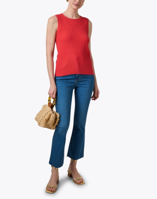 Stylish Poppy Red Ribbed Pointelle Shell Tank for Layering